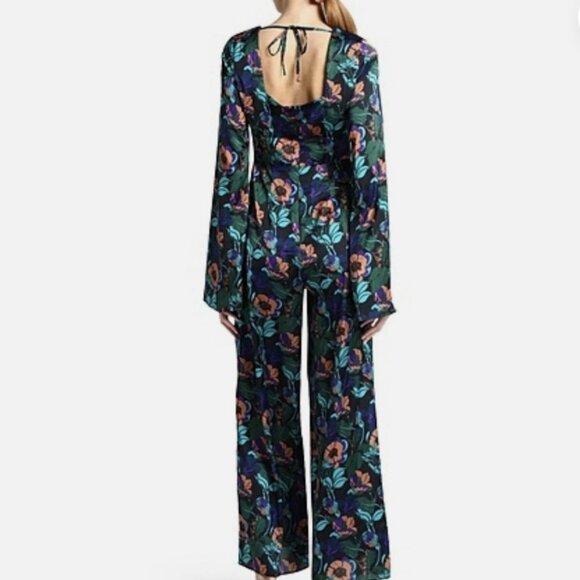 NWT Topshop Floral Wide Leg Silky Jumpsuit US Size 4 - Picture 2 of 8